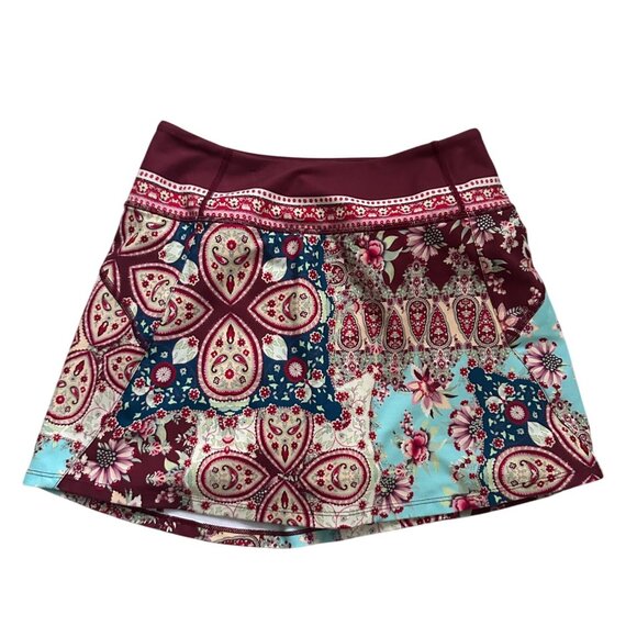 JOHNNY WAS Active Pickleball Tennis Patterned Burgundy Skort Size XS - Picture 2 of 8
